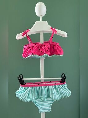 Wetsuit Club Girls Pink & Aqua Two-Piece Ruffle Swim Set